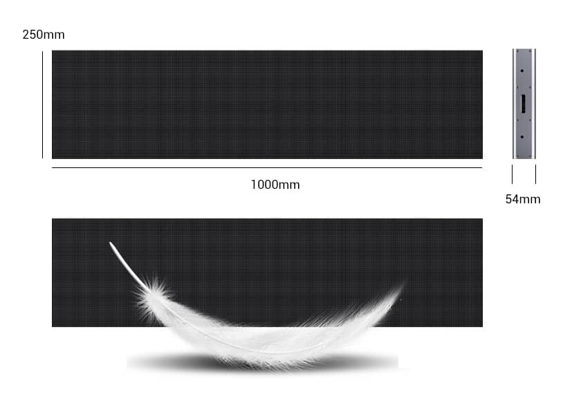 IN-D Series dual-sided LED display side view showing ultra-thin 54mm profile