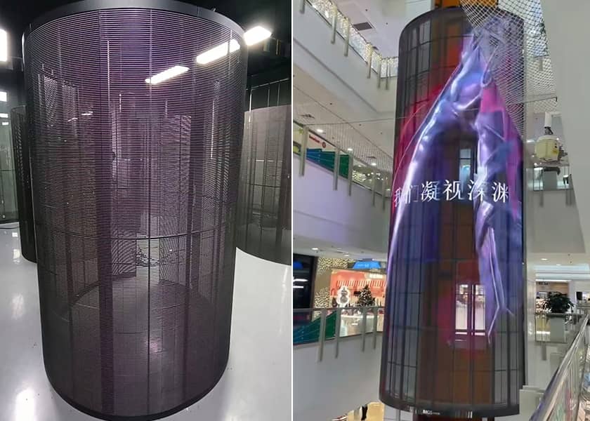 IN-T Series see-through LED display installation detail glass-like transparency