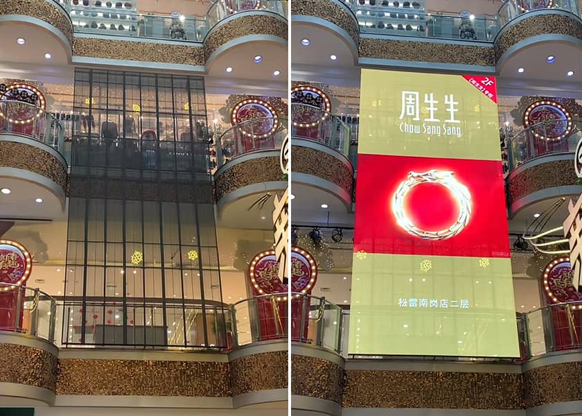 Transparent LED cabinet close-up lightweight aluminum frame customizable shape