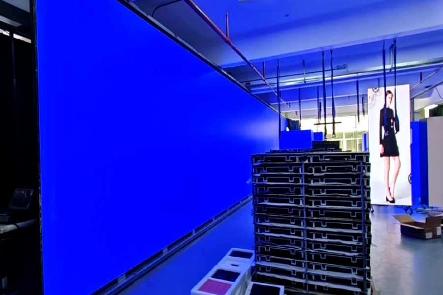LED wall stage calibration process showing pixel alignment and brightness uniformity testing for rental display and touring productions