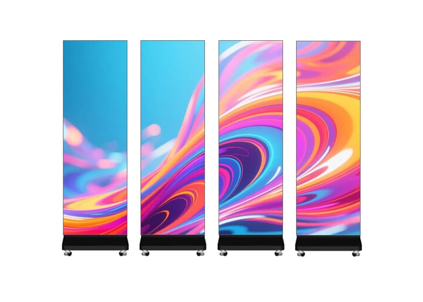 PO-A Series foldable LED poster side view folded design for storage and transport